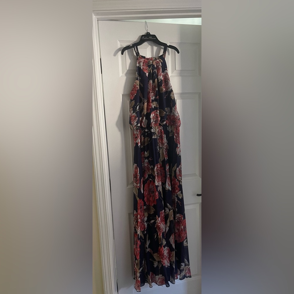 Bisou Bisou Navy Maxi Dress with Red Floral Print